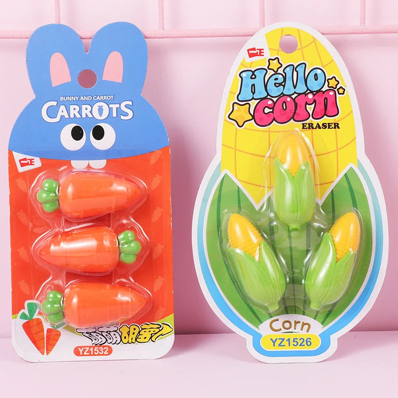 

30pcs Kawaii Kids Eraser Cute Corn Carrot Puzzle Erasers for Student Gift Cute Kpop Stationery for School Kids Prizes Novelty