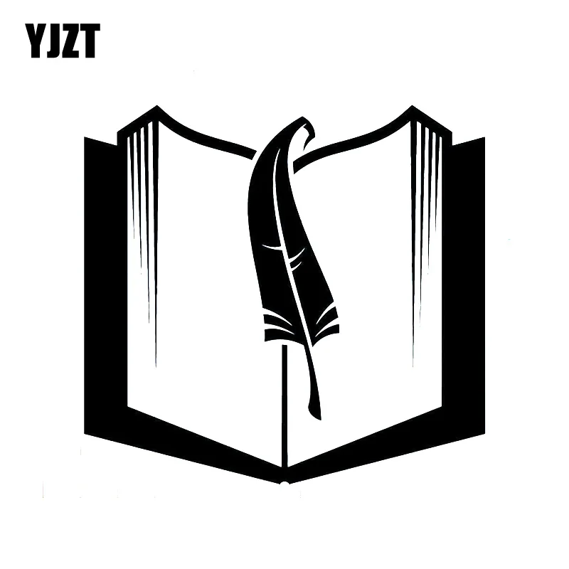 

YJZT 15.5*14.7CM Fashion Old Book And FEATHER Pen Romantic Decor Decals Car Sticker Black/Silver Vinyl S8-1511