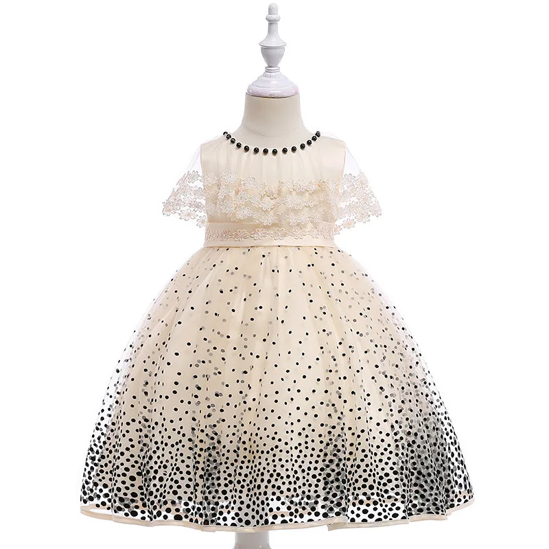 Elegant Lace Princess Dress For Girls Kids Pearls Dot Ball Gown Wedding Birthday Party Girl Dresses Mesh Children Clothing TZ042 | Детская