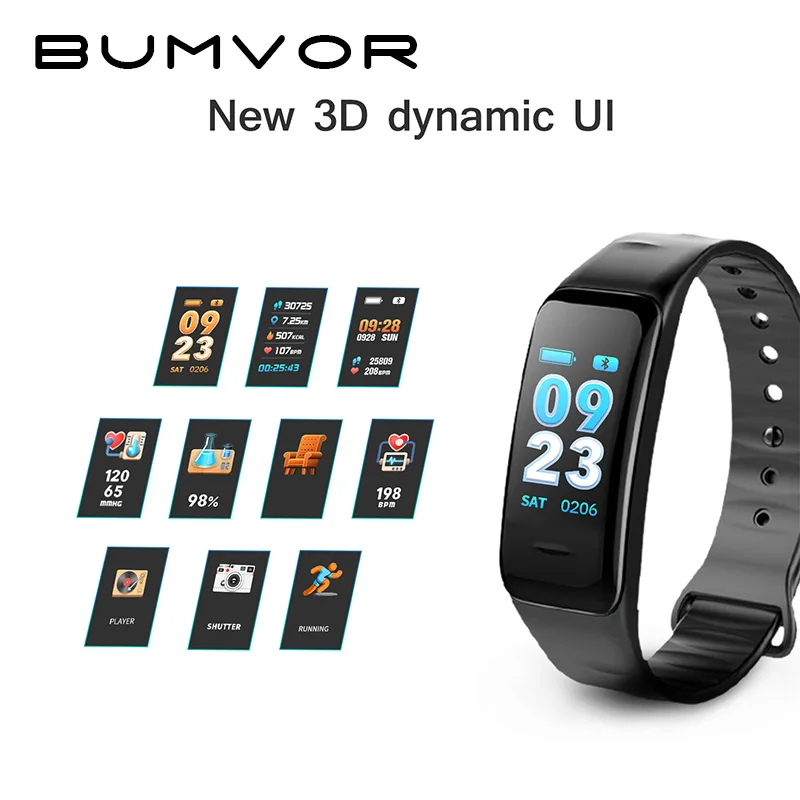 BUMVOR Bluetooth Smart Браслет Цвет Экран C1S браслет монитор сердечного ритма крови