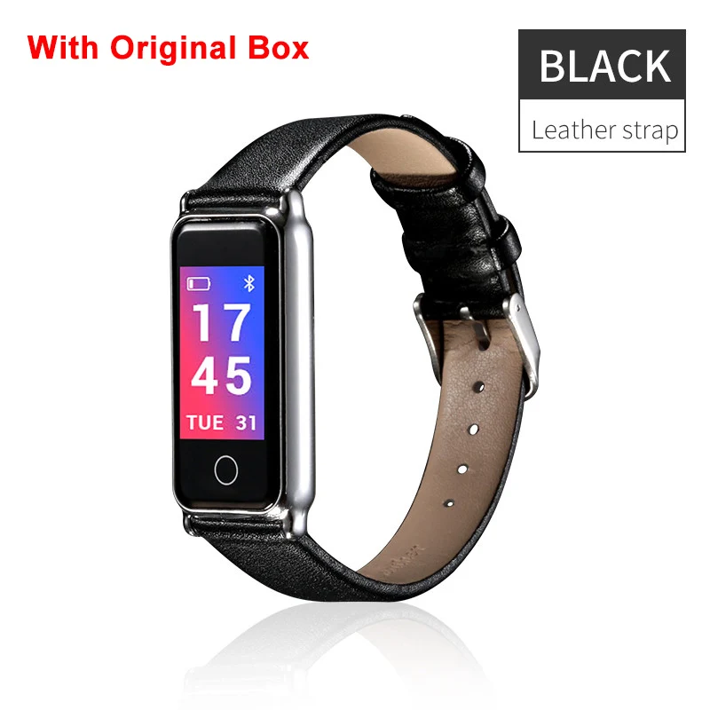Leather Strap Black Y8 фитнес умный браслет для мужчин и женщин стальной браслет часы спортивный браслет IP67 Водонепроницаемый сердечный ритм кровяное давление для Android iOS - Цвет: Leather Strap Black