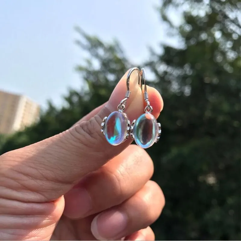 

New Fashion Exquisite Temperament Colorful Moonstone 925 Sterling Silver Jewelry Sweet Water Drop Crystal Dangle Earrings SE475