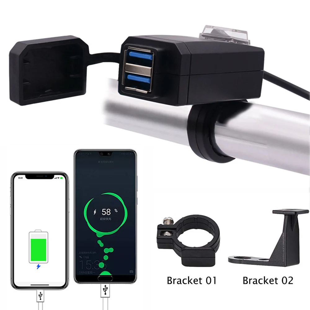 QC3.0 мотоциклетное Usb зарядное устройство универсальное USB мото двойное USB зарядное устройство Быстрая зарядка 12 В usb-адаптер питания для мотоцикла ручка/зеркало