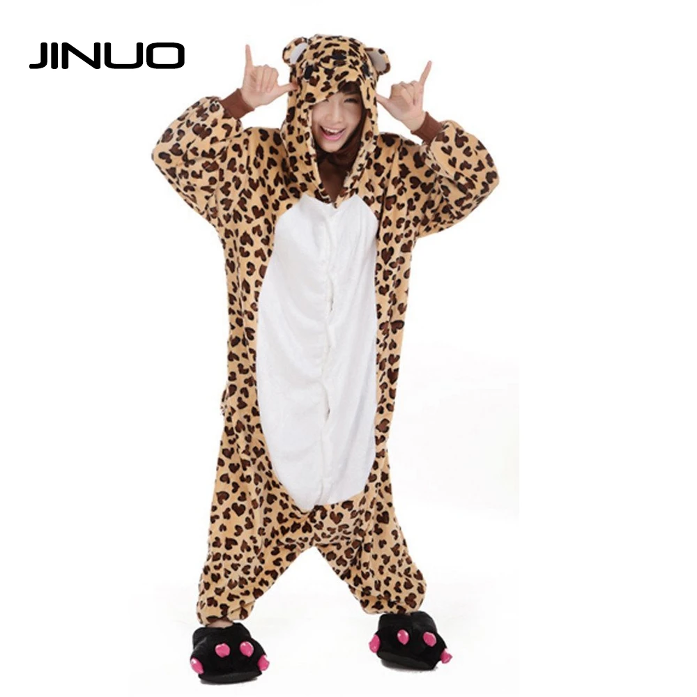 JINUO Леопардовый медведь Cospaly взрослый фланелевый Onesie с капюшоном пижамы теплые