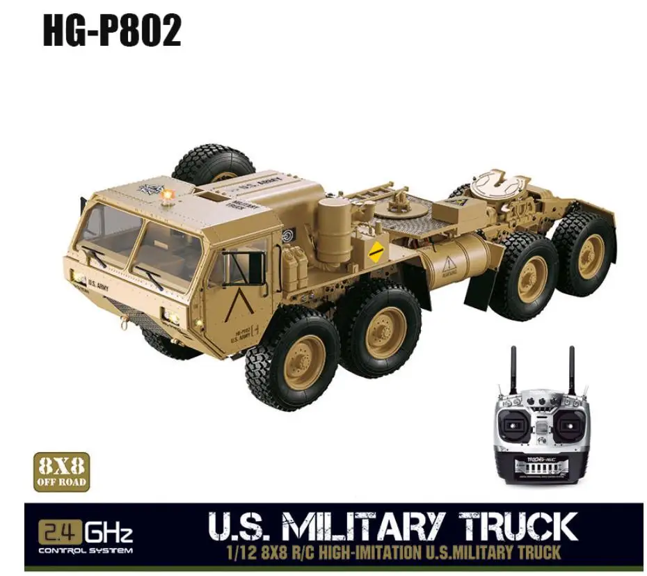 P802 HG 1/12 RC военный грузовик США модель металлический 8*8 шасси автомобиля радио мотор сервопривод P802 TH04721 - Цвет: P802