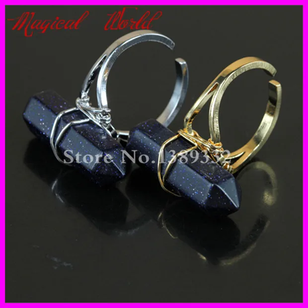 1 шт. кольцо в виде натурального синего песка золотистого/серебристого цвета с