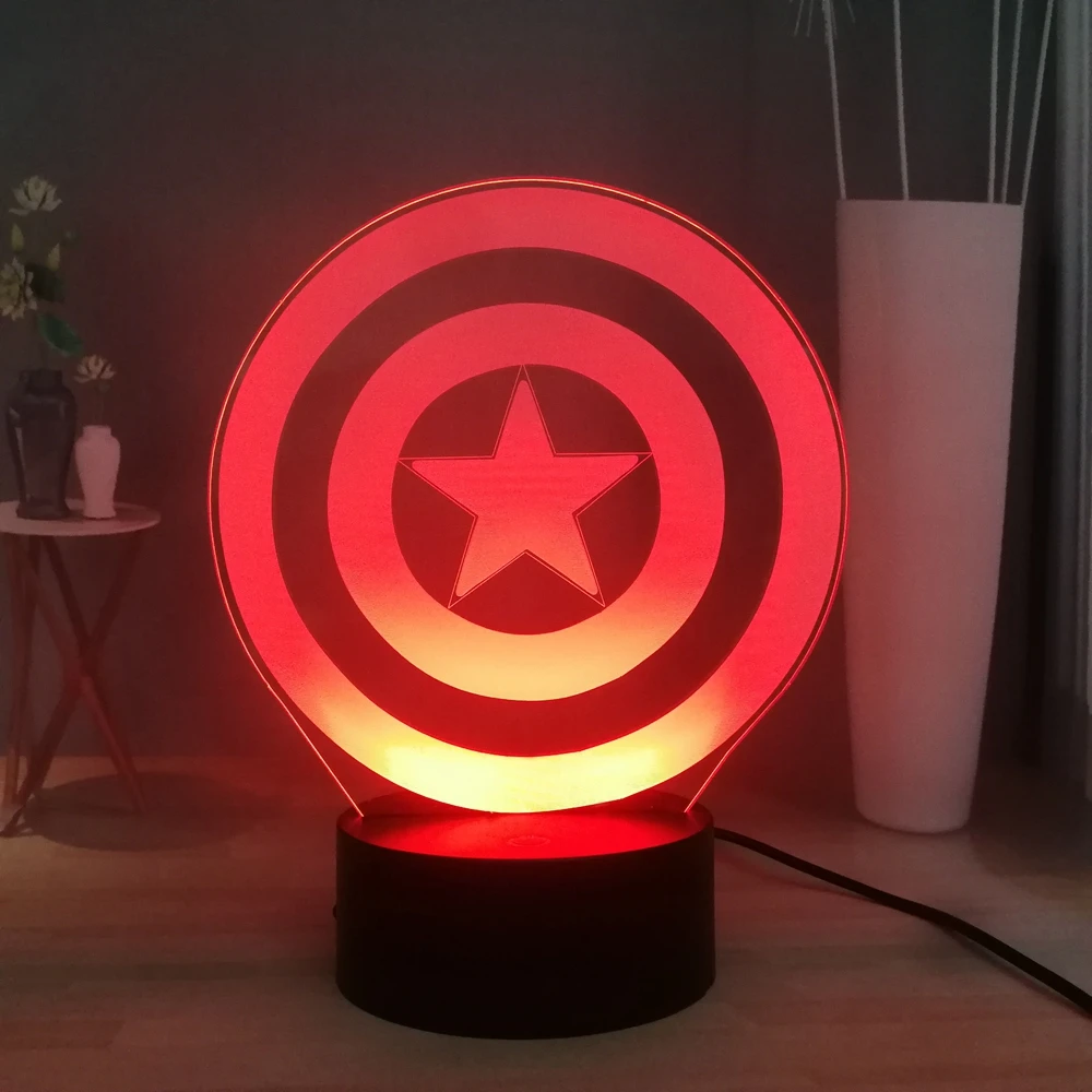Светодиодный светильник Marvel 3D ночник с изображением Капитана Америки 7 цветов
