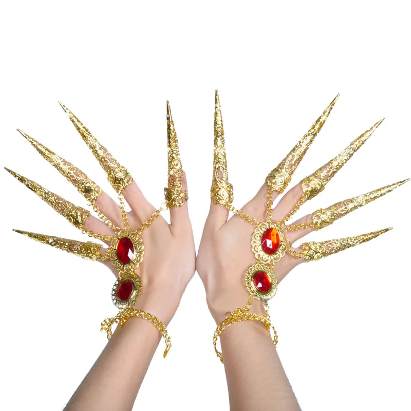 Women Dance Costume Bracelet Gold Avalokitesvara Nails Rhinestone Fingertips Finger Decoration tb104 | Украшения и аксессуары