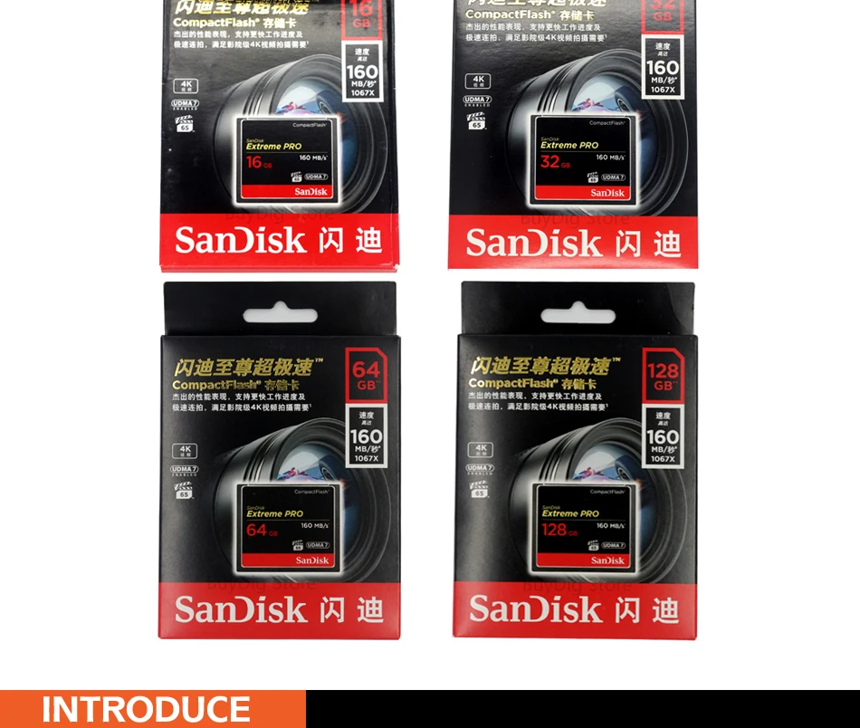 Двойной Флеш-накопитель SanDisk Extreme Pro CF карта 64 ГБ 32 ГБ оперативной памяти, 16 Гб встроенной памяти, 128 Гб карта памяти Compactflash до 160 МБ/с. читать Скорость для богатых 4K и записи видео в формате Full HD