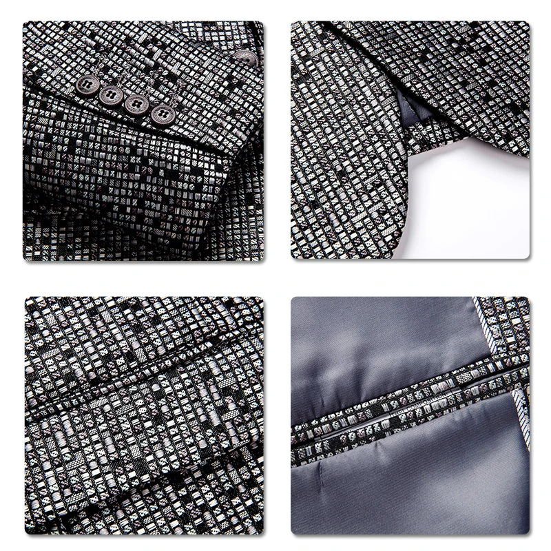 YUNCLOS клетчатый жаккардовый пиджак для мужчин Свадебный приталенный Блейзер