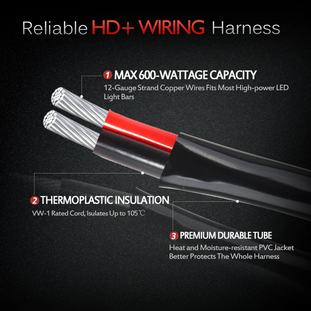 MICTUNING HD+ 12 Калибр 600 Вт Светодиодный светильник комплект жгутов проводов W/60Amp реле, 3 свободных предохранителя, ВКЛ-ВЫКЛ водонепроницаемый переключатель красный 2 свинца