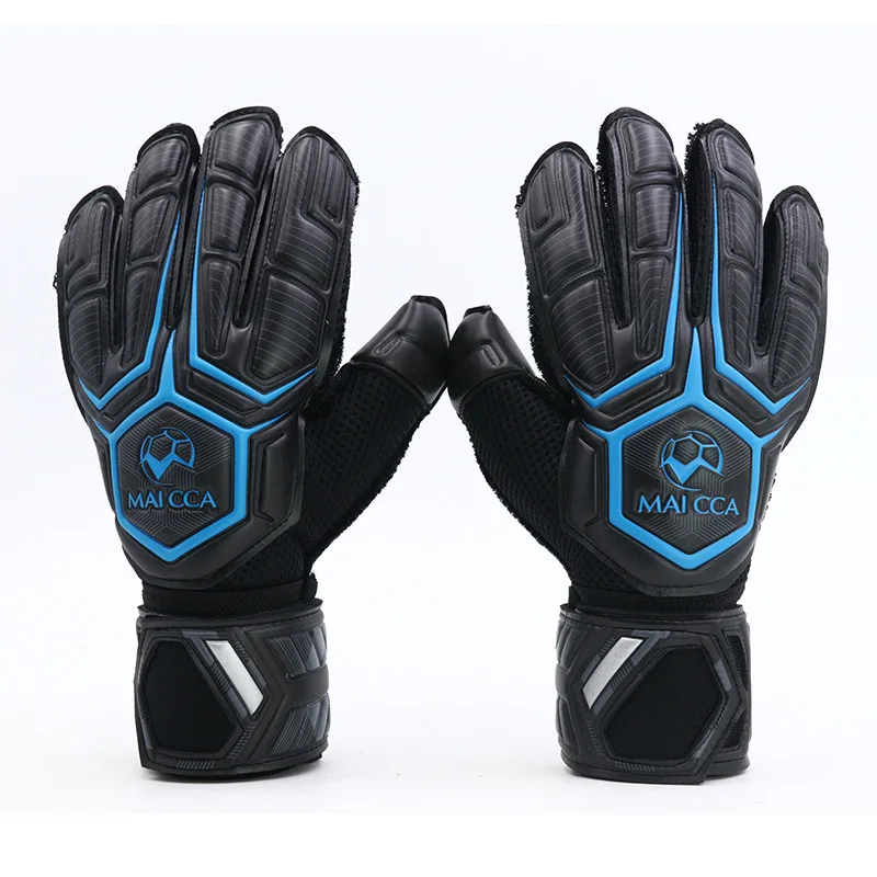 Black blue MAICCA защита пальцев вратарские перчатки Футбол профессиональный футбол футбольные перчатки тренировочные перчатки мягкий плотный латекс - Цвет: Black blue