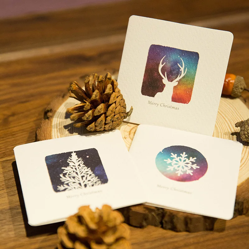 

12Pcs/Set Creative Starry Sky Folding Christmas Greeting Card Xmas Blessing Wish Card Birthday Party Gift Card