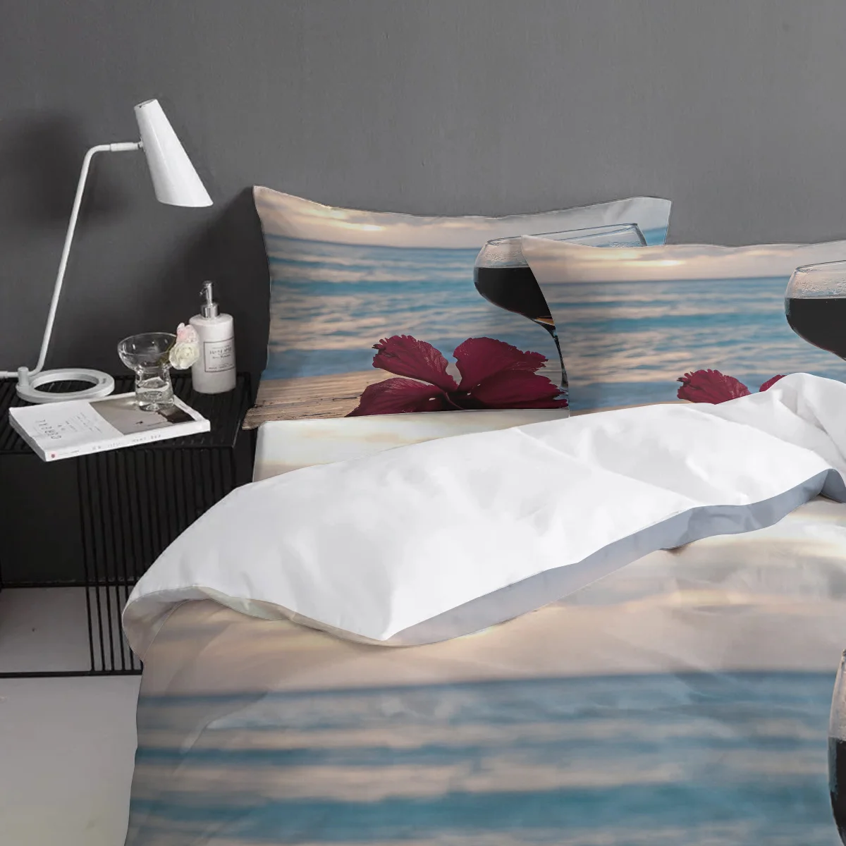 Комплект постельного белья с изображением цветов и восхода воды | Дом сад