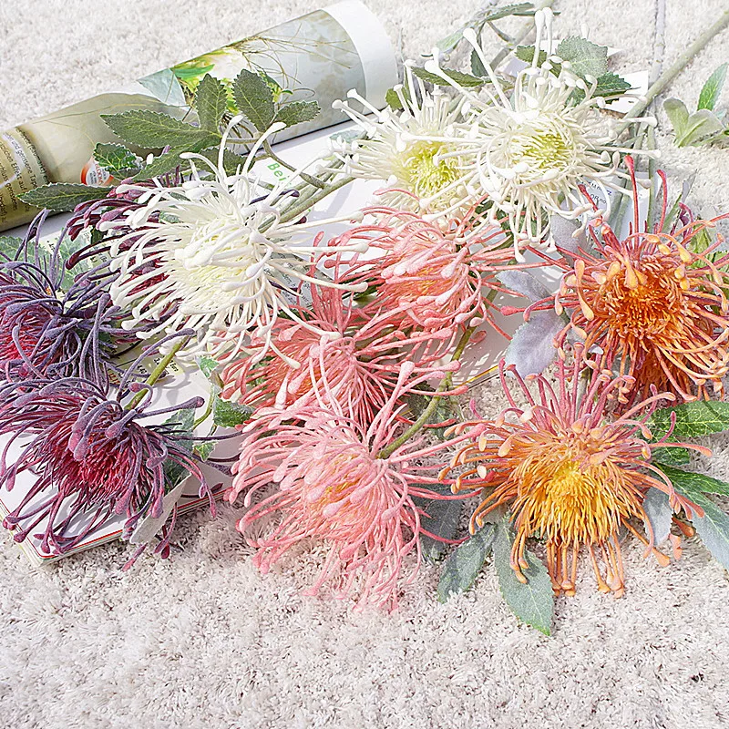 3 головки/ветка Leucospermum искусственные цветы для украшения свадьбы Искусственные
