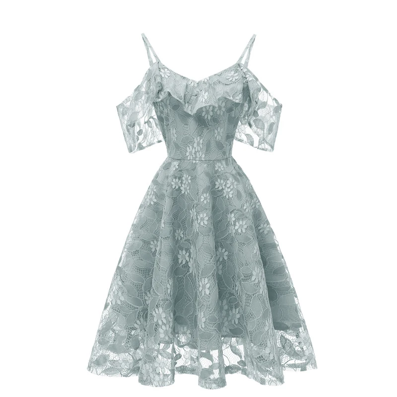 Lace Spaghetti Strap Women Dress 2019 New Slim Big Swing Solid color Party Club Dresses Summer off shoulder short Sundress | Женская