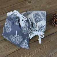 100 linen drawstring pouch for jewellery 10x15cm small printed happy tree wedding favor gift bags jute fabric jewelry packaging