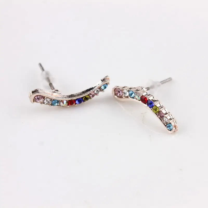 

ZWPON Fashion Rainbow Rhinestone Crystal White Crawler Ear Earrings Colorful Pave Crystal Mini Stud Earrings for Woman Jewelry