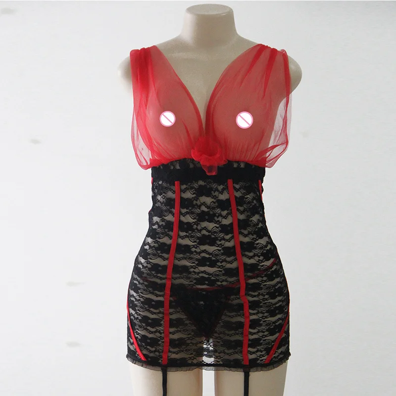 R70150 Baby Doll сексуальное прозрачное женское белье эротическое Белье 5XL 6XL женское белье мини-платье большого размера с завышенной линией талии платье+ стринги+ Подвязки - Цвет: as picture