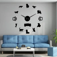 3d cats and dogs diy wall decorative mute large wall clock animals wall sticker frameless giant watch home decor pets owner gift