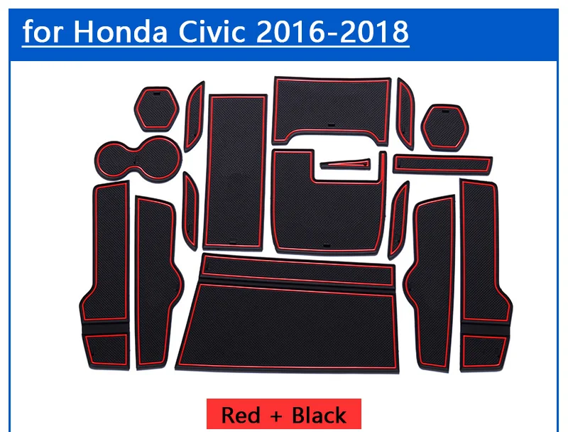 for Honda Civic 2016 - 2018 Anti-Slip Rubber Cup Cushion Door Mat 17pcs 2017 FC1 FC2 FK7 Type R Accessories Car Styling Sticker |