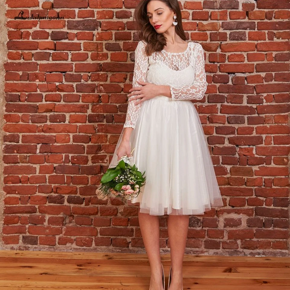 Женское Короткое свадебное платье lakshmidress винтажное с длинным рукавом и открытой
