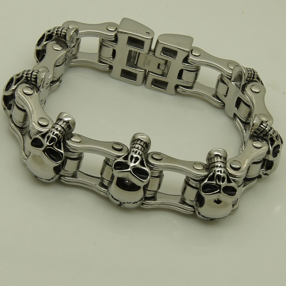 Мужской браслет из нержавеющей стали с черепом шириной 153 7 г 4 мм | Украшения и