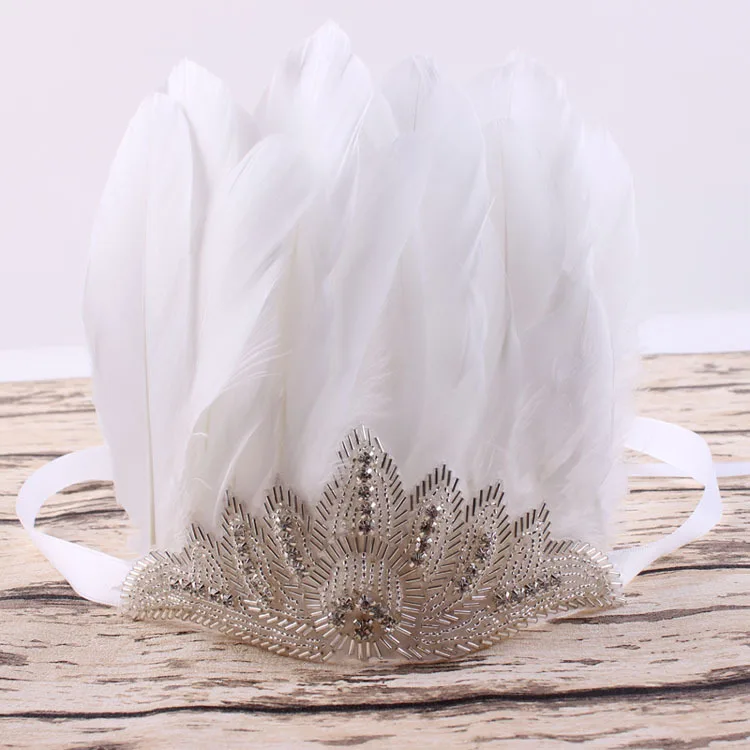 Boutique Baby Girl Headwear Princess Feather Crown Headband Bohemian Pad Rhinestone | Мать и ребенок
