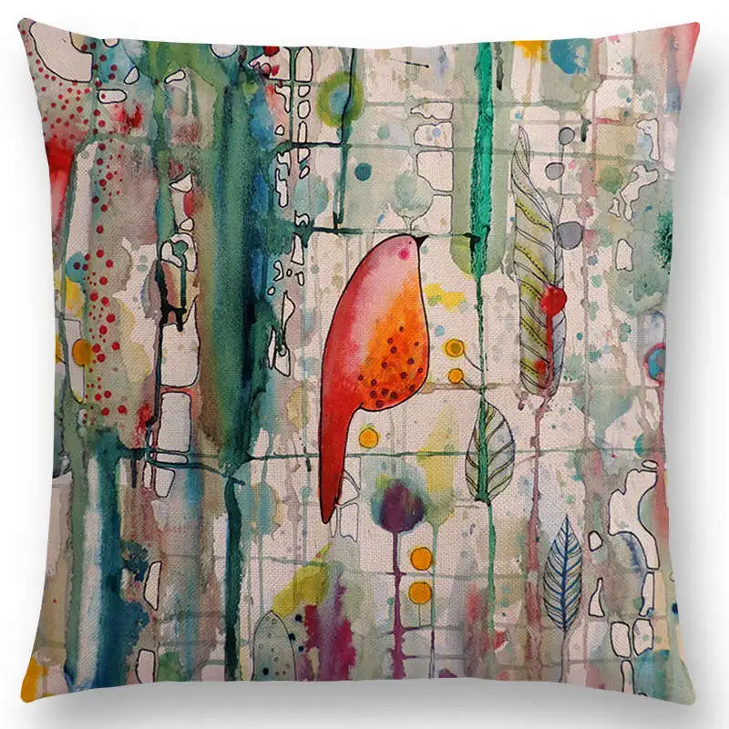 New Lovely Watercolor Little Birds Cute Colorful Flowers Clusters Warm Floral Woods Happy Life Cushion Cover Pillow Case | Дом и сад