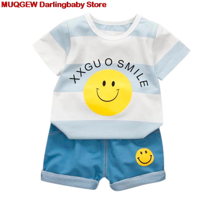 Kids Clothes Girls Smile Letter Printed Summer Top T-shirt Shorts Pants Set Boys Fashion Cool Children Clothing | Детская одежда и