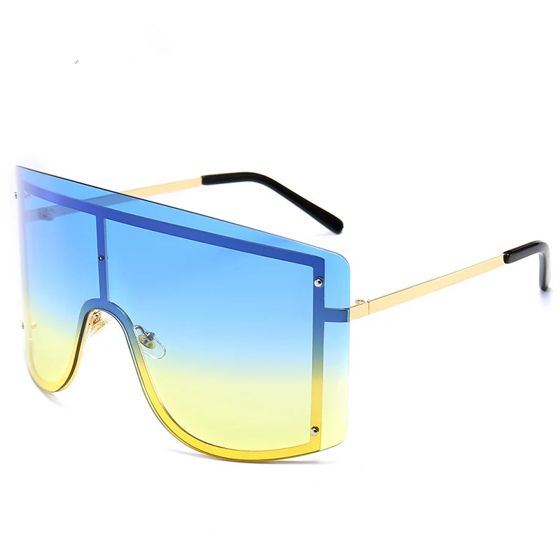 

HDTANCEN Fashion Oversized Blue Yellow Gradient Sunglasses Women 2019 Luxulry Brand Designer Red Rimless Metal Female Sun