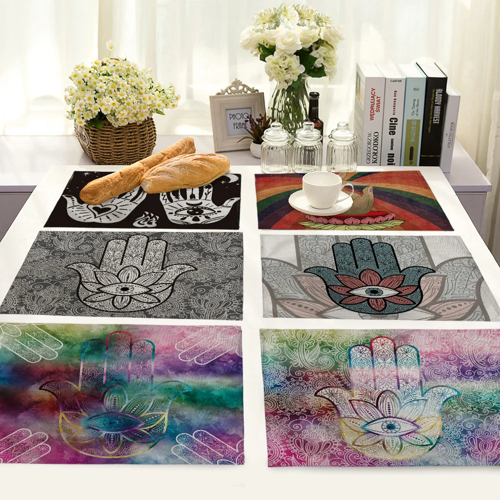 Indian Buddha Pattern Table Mat Rectangle Linen Place Mats for Dining Kitchen Accessories Decoration | Дом и сад