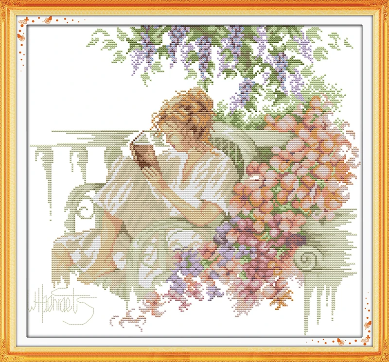 

Woman reads a book cross stitch kit people 18ct 14ct 11ct count print canvas stitches embroidery DIY handmade needlework