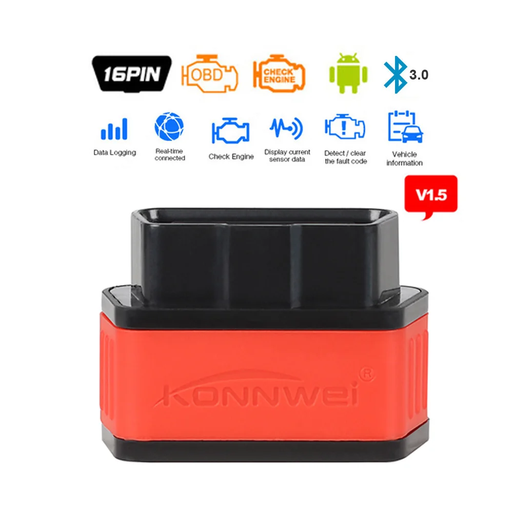 BT 3.0 red black KONNWEI KW903 icar2 elm327 Bluetooth 3,0 автомобильный OBD2 OBDII автоматический диагностический инструмент elm 327 адаптер BT работает на Android - Цвет: BT 3.0 red black