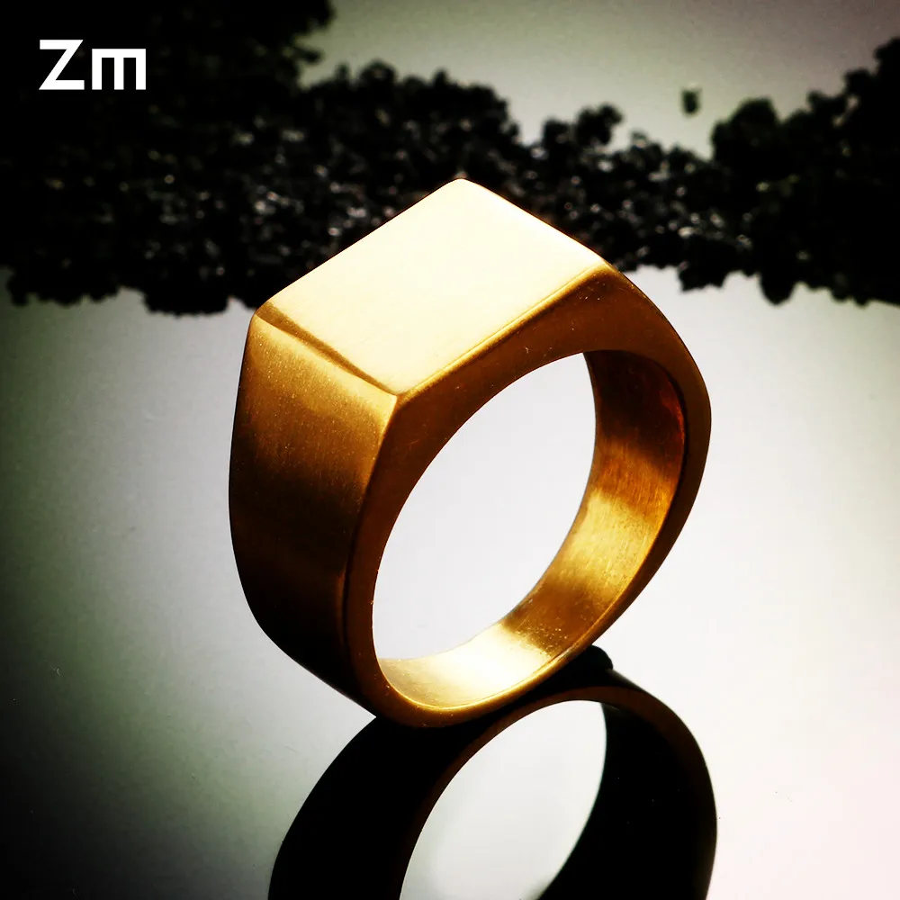 

Vintage Signet Rings Smooth Wide Square Finger Rings Black Rose Gold Silver Color Hip Hop Stainless Steel Rings For Men Women