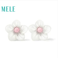natural shell real 925 silver stud earrings for womenflower fashion trendy and popularsemi precious stone