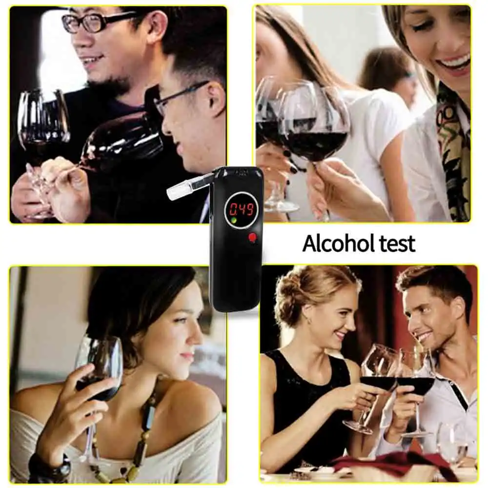 

Alcohol Tester with 6pcs Mouthpieces LCD Display Digital Professional Police Alert Breath Alcohol Tester Device Breathalyzer