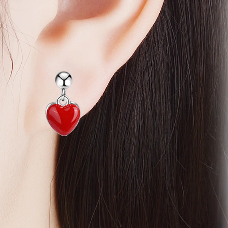 

JYouHF Small Red Heart Love Stud Earrings for Girls Children Fashion Simple Epoxy Resin Silver Plated Earrings Fashion Jewelry