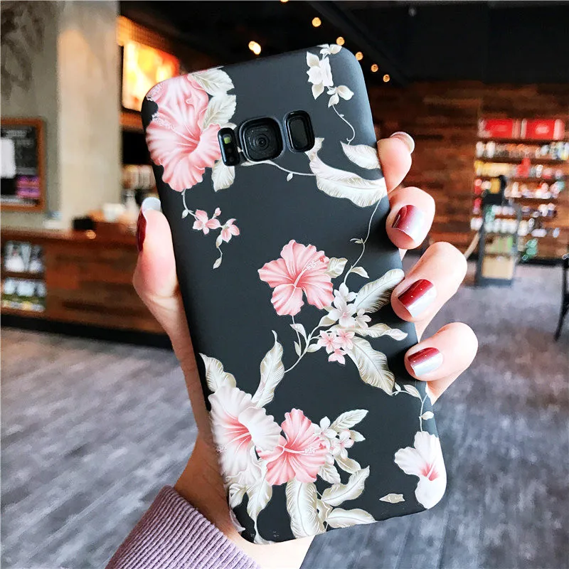 Ретро Красная роза цветок цветочный Чехол для Samsung Galaxy S7 S8 S9 Plus Note8 черный растения