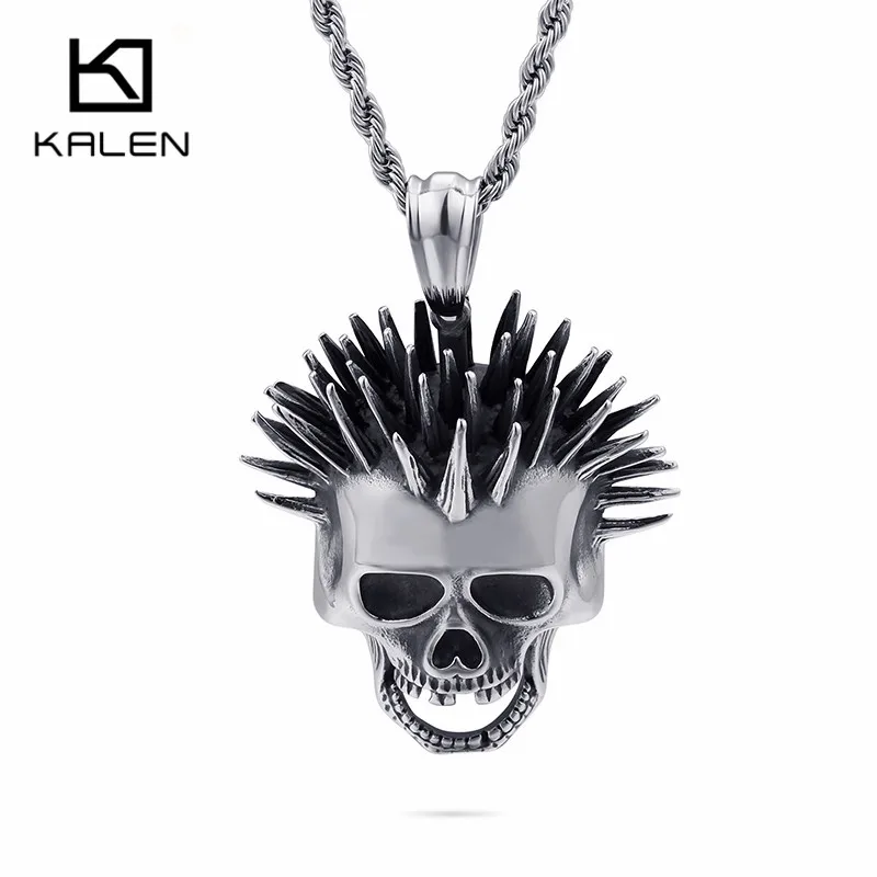 Мужское ожерелье с подвеской в виде черепа KALEN Punk готическое колье из нержавеющей