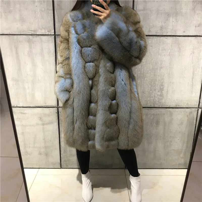 Лисий мех пальто женское натуральное меховое пальто
