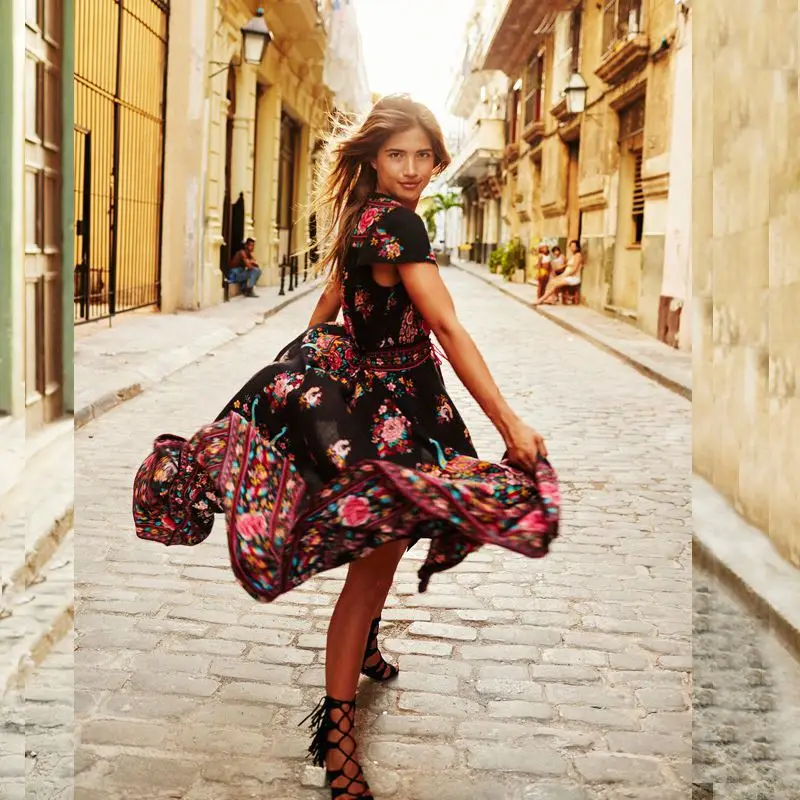 Women Lace Pathcwork Sexy Flower Print Elastic Waist Dress With Short Sleeves Elegant Evening Party Plus Size Vestidos | Женская одежда