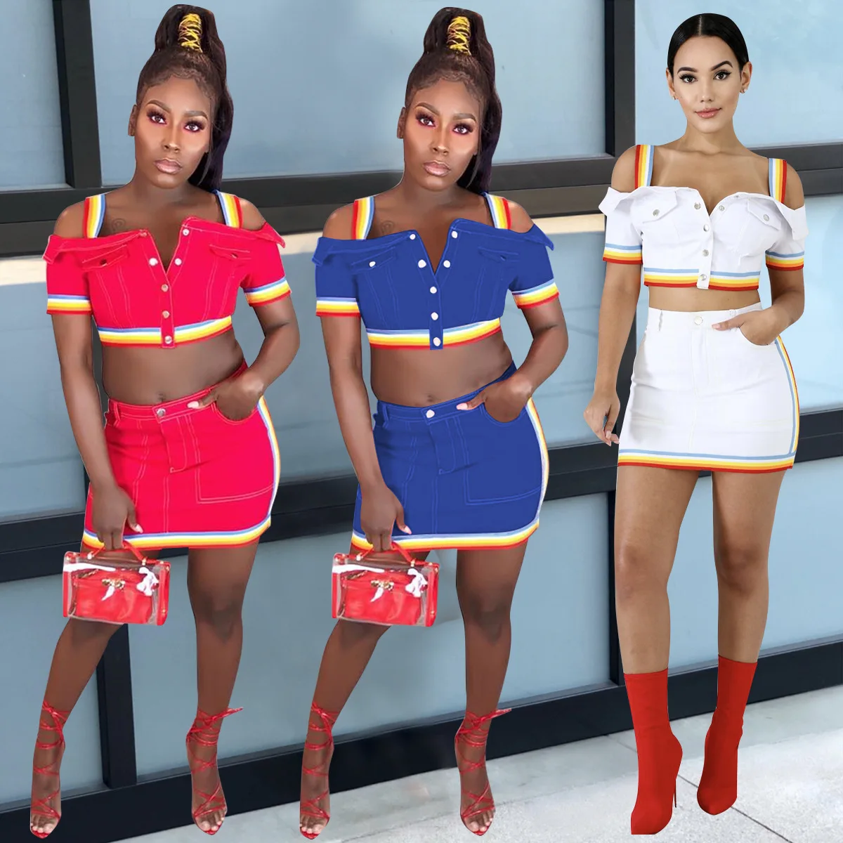 Женский спортивный костюм джинсовая мини-юбка половинной длины на тонких