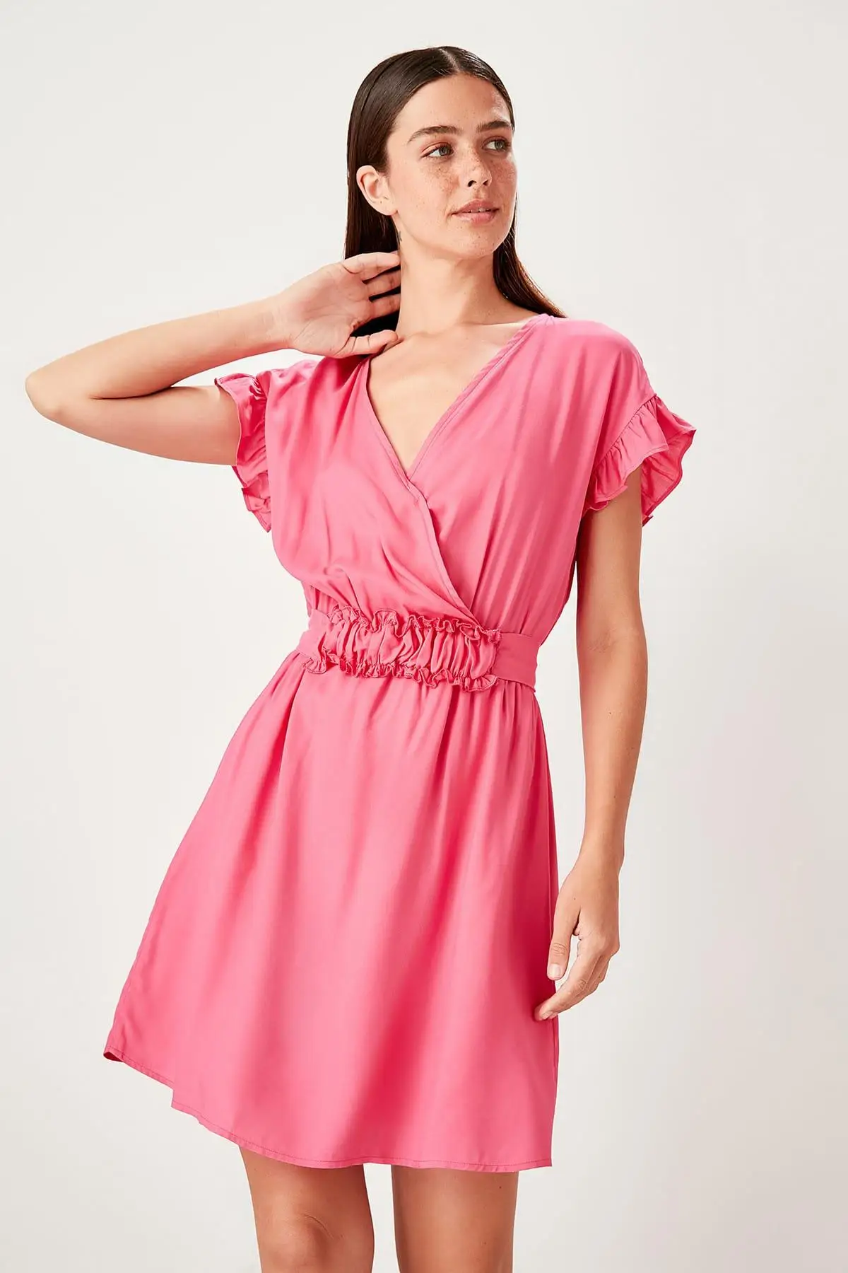 Trendyol фуксия двойной воротник до груди платье TWOSS19EL0190|Женские платья| |