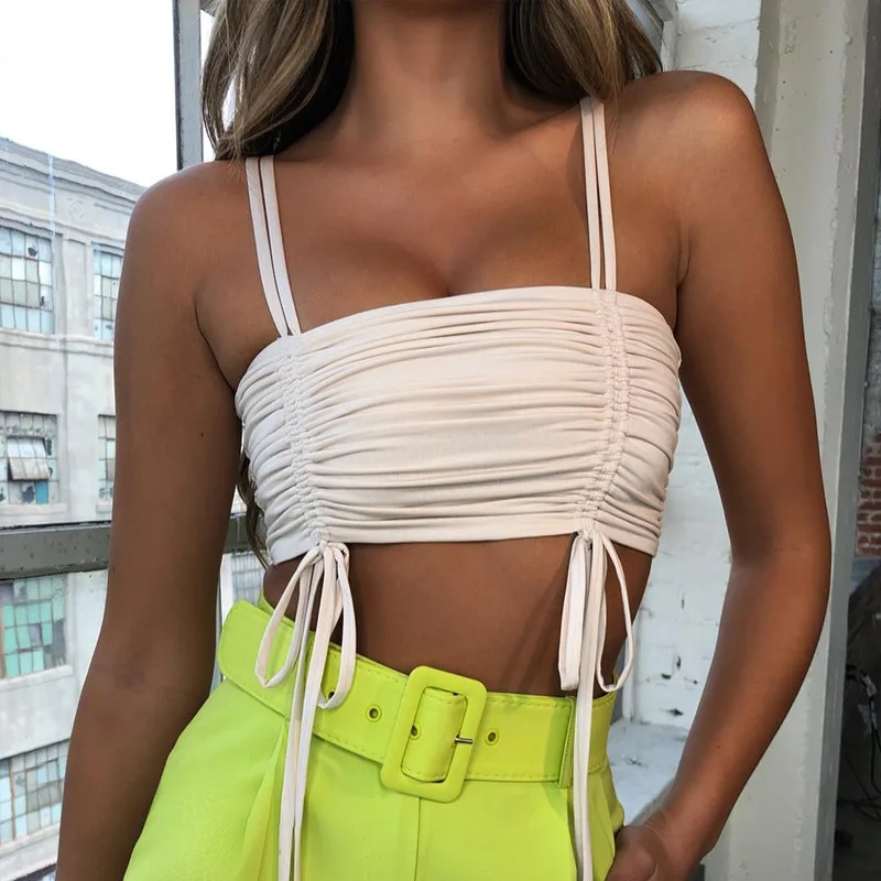 Sexy Drawstring Lace Up Bow Slash Neck Ruched Crop Top 2019 Summer Women Backless Cotton Camisole Tops Female Skinny Tee | Женская