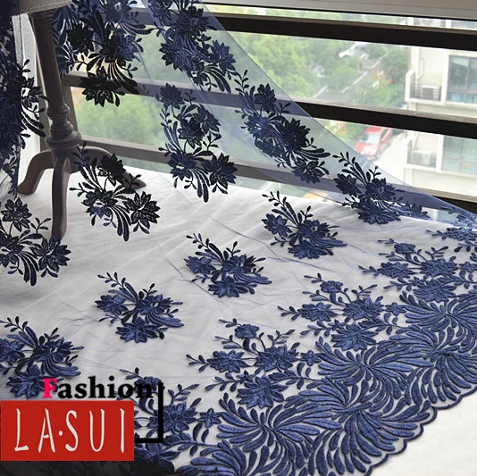 LASUI темно синяя вышитая кружевная сетка для одежды костюмы текстильная ткань