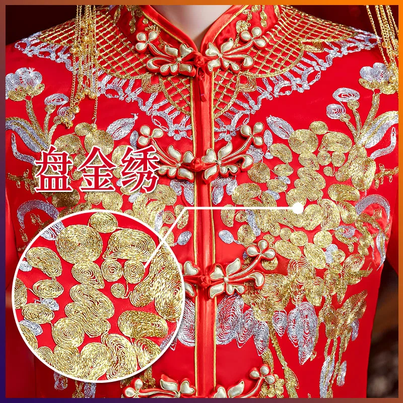 

Red Wedding dress traditional chinese Qipao National Costume Womens Overseas New China Style Bride Embroidery Cheongsam S-3XL