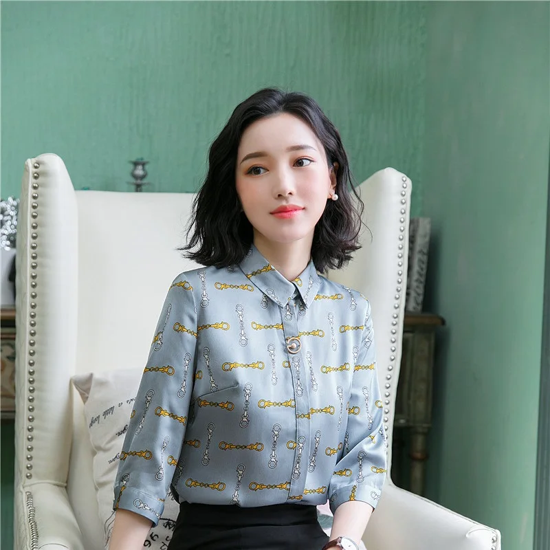 Блузка женская с рукавом до локтя модная офисная Повседневная рубашка принтом