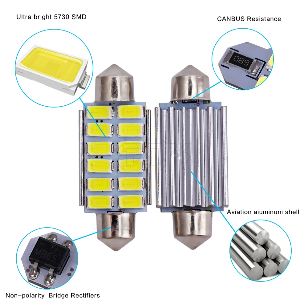 4 x фонарь светодиодный smd c5w 12smd festoon 42 мм led 5630 5730 41 CANBUS OBC без ошибок для чтения|41mm