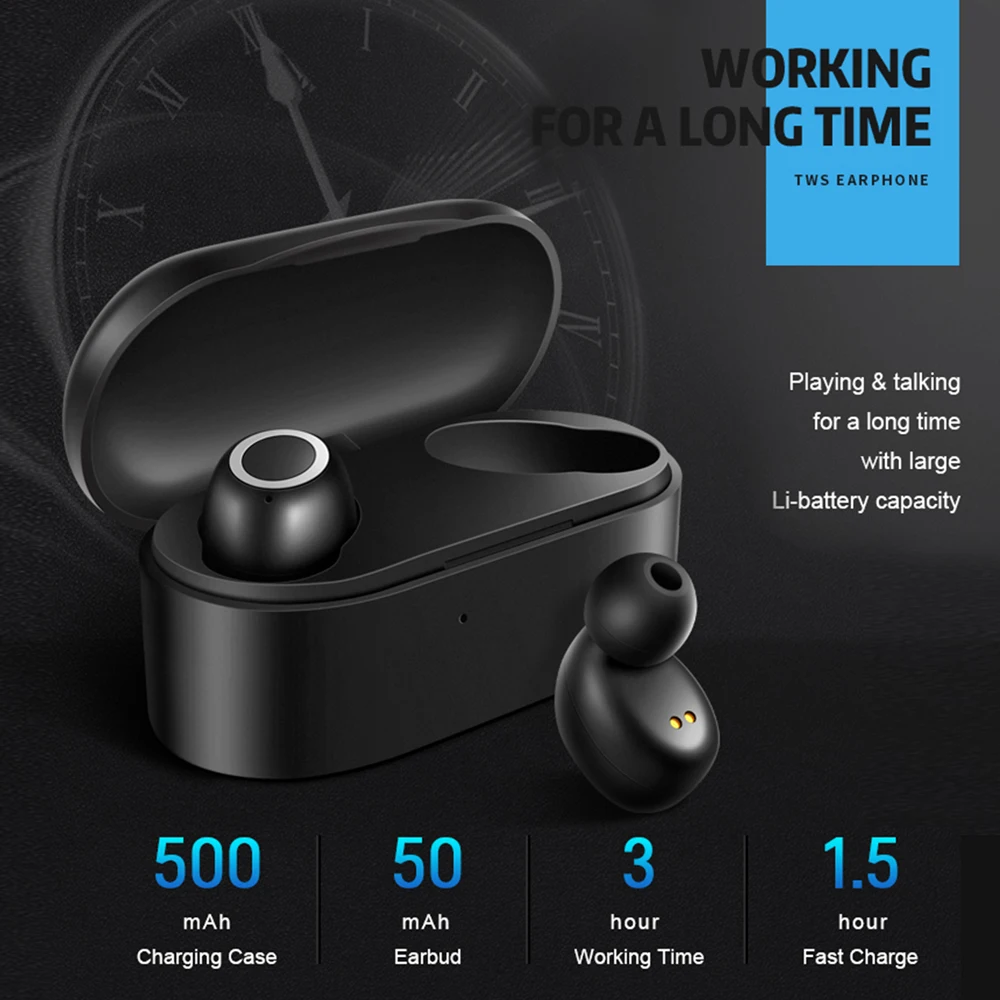 Bluetooth Earphones 5.0 TWS Mini Wireless Headsets 3D Stereo Bass Earbuds Touch Control Portable Earphones with Charging Box